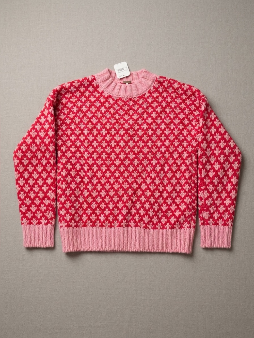 Altar'd State Pink and Red Patterned Crewneck Sweater